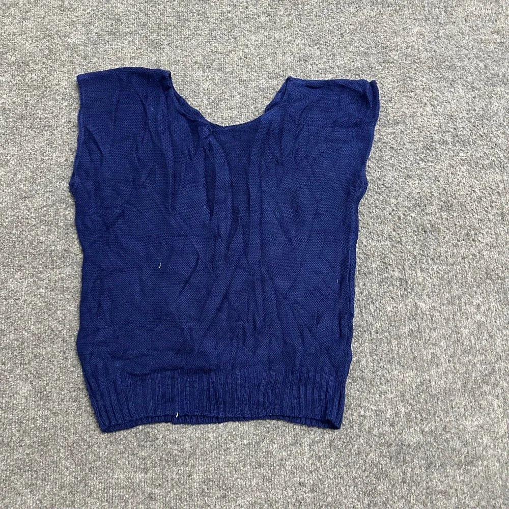 Barry & Me Sweater Vest Womens Size M Blue Diamond Pointelle Knit Made in USA